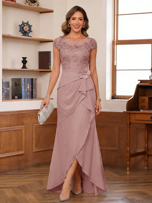 Sheath/Column Scoop Short Sleeves Mother of the Bride Dresses With Lace & 3D Floral