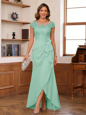 Sheath/Column Scoop Short Sleeves Mother of the Bride Dresses With Lace & 3D Floral