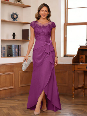 Sheath/Column Scoop Short Sleeves Mother of the Bride Dresses With Lace & 3D Floral