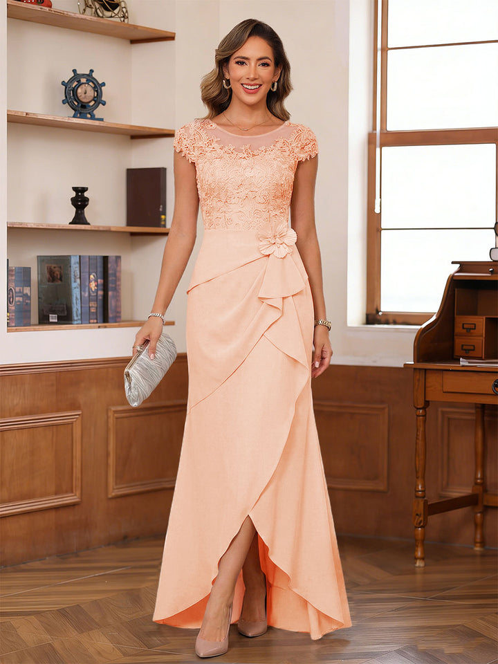 Sheath/Column Scoop Short Sleeves Mother of the Bride Dresses With Lace &amp; 3D Floral