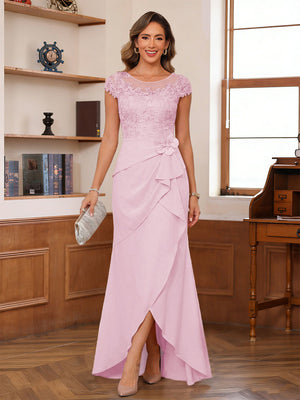 Sheath/Column Scoop Short Sleeves Mother of the Bride Dresses With Lace & 3D Floral