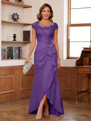 Sheath/Column Scoop Short Sleeves Mother of the Bride Dresses With Lace & 3D Floral
