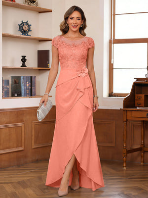 Sheath/Column Scoop Short Sleeves Mother of the Bride Dresses With Lace & 3D Floral