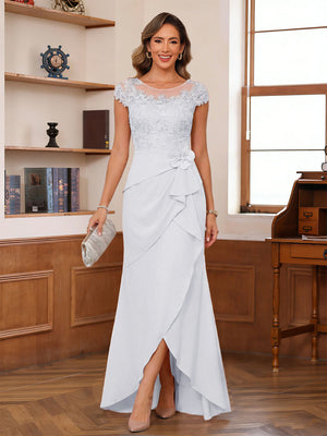Sheath/Column Scoop Short Sleeves Mother of the Bride Dresses With Lace & 3D Floral