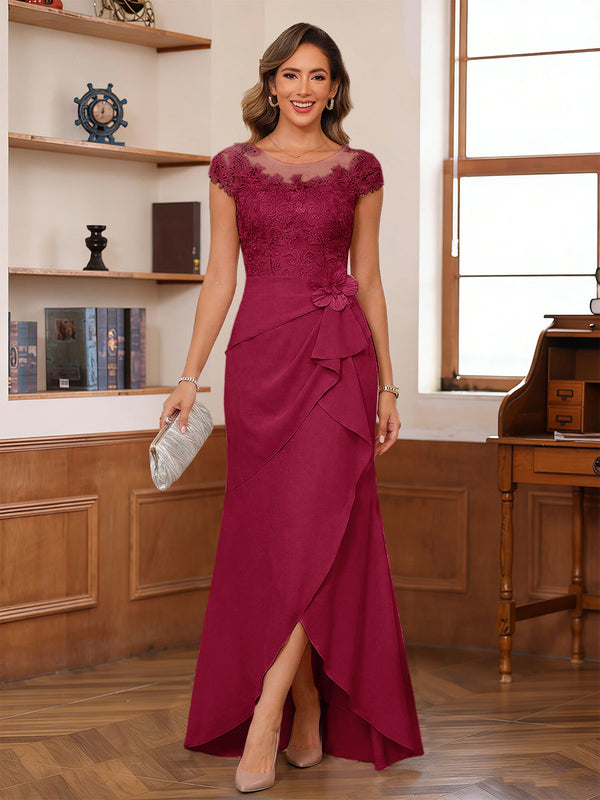 Sheath/Column Scoop Short Sleeves Mother of the Bride Dresses With Lace & 3D Floral