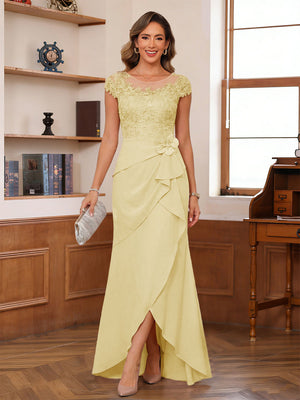 Sheath/Column Scoop Short Sleeves Mother of the Bride Dresses With Lace & 3D Floral