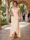 Sheath/Column Scoop Short Sleeves Plus Size Mother of the Bride Dresses with Lace & 3D Floral