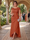Sheath/Column Scoop Short Sleeves Plus Size Mother of the Bride Dresses with Lace & 3D Floral