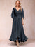 A-Line/Princess V-Neck 3/4 Sleeves Long Evening Dresses with Appliques