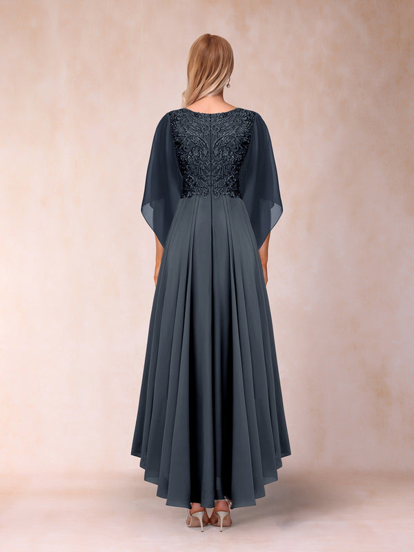 A-Line/Princess V-Neck 3/4 Sleeves Long Evening Dresses with Appliques