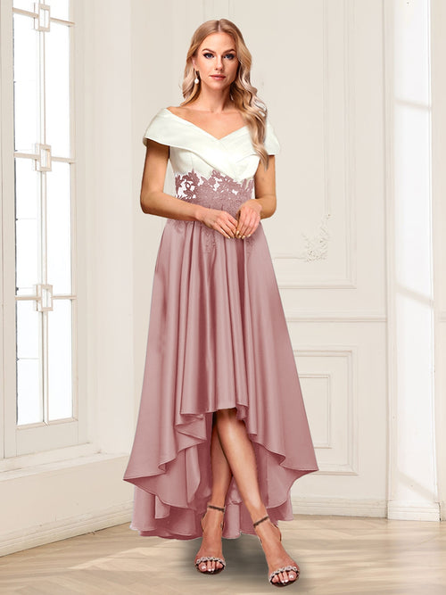 A-Line/Princess V-Neck Cap Sleeves Long Mother of the Bride Dresses with Appliques