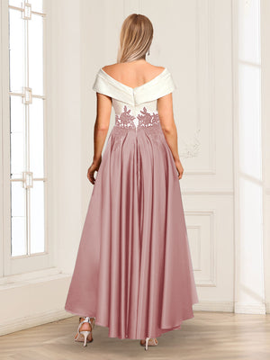 A-Line/Princess V-Neck Cap Sleeves Long Mother of the Bride Dresses with Appliques