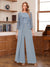 Lace Chiffon Square Neck 3/4 Sleeves 3 Pieces Pantsuits with Appliques & Jacket
