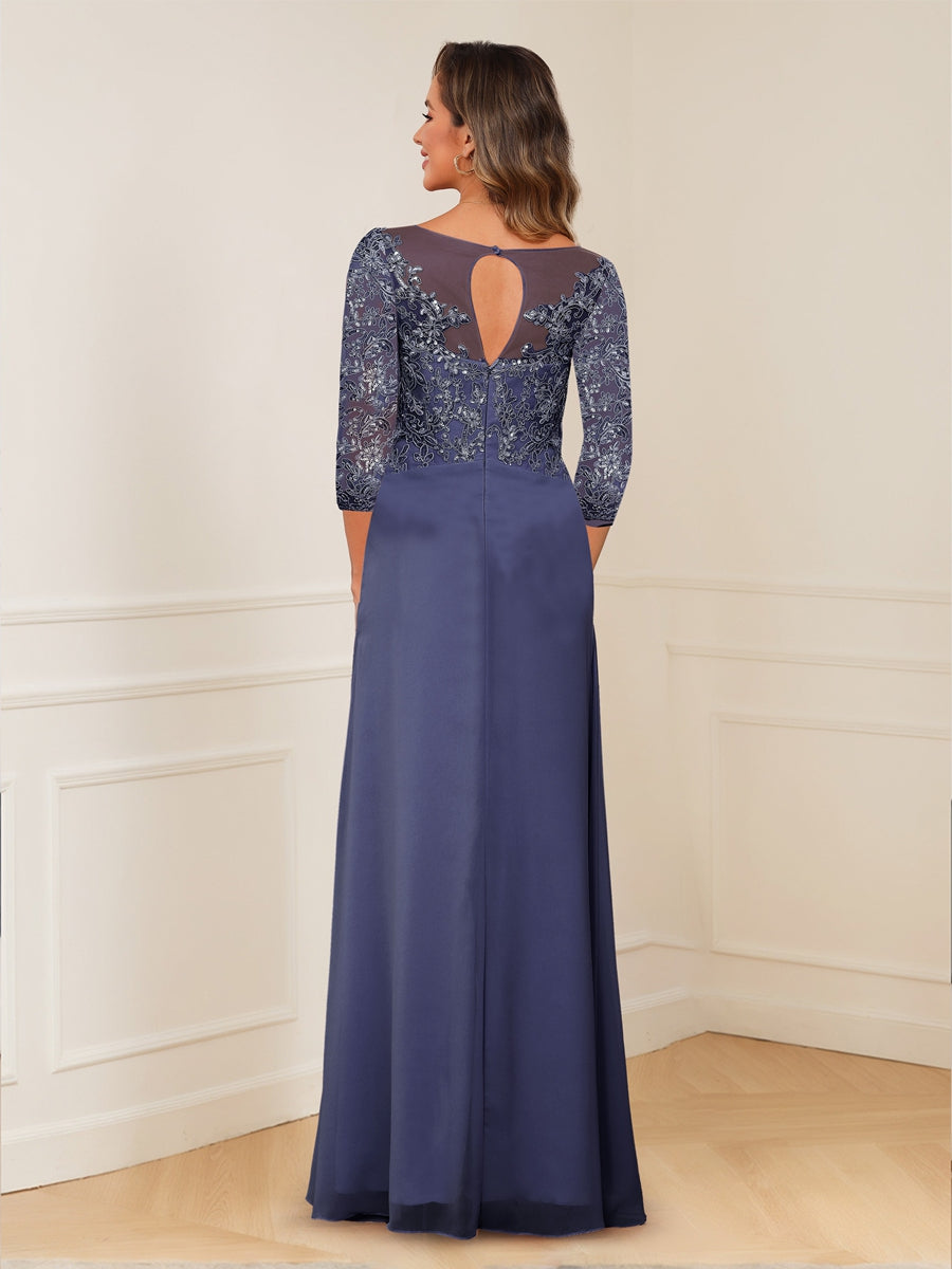 A-Line/Princess Illusion Scoop Appliques Ruched Mother of the Bride Dresses