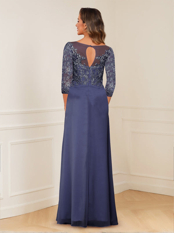 A-Line/Princess Illusion Scoop Appliques Ruched Mother of the Bride Dresses