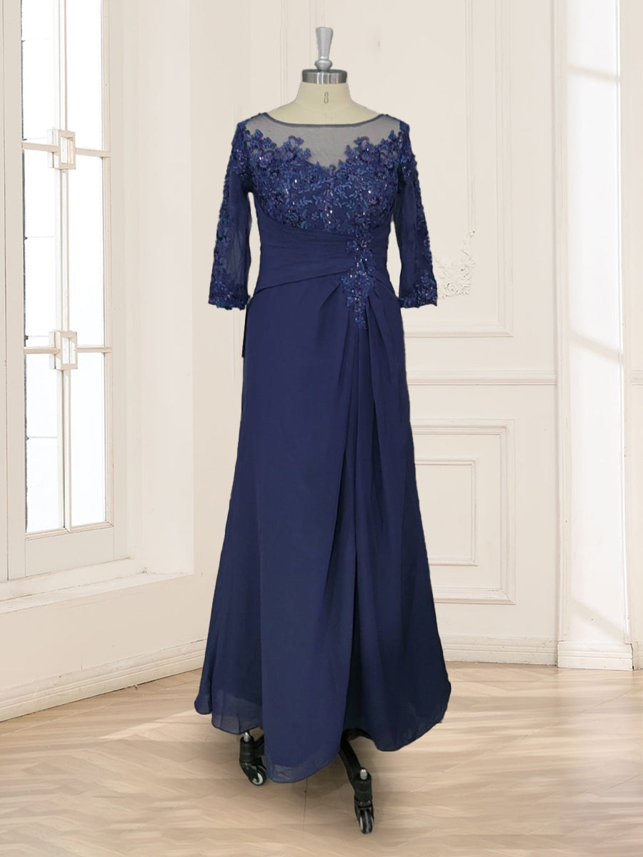 A-Line/Princess Illusion Scoop Appliques Ruched Mother of the Bride Dresses