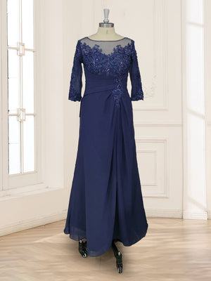 A-Line/Princess Illusion Scoop Appliques Ruched Mother of the Bride Dresses