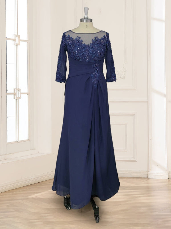 A-Line/Princess Illusion Scoop Appliques Ruched Mother of the Bride Dresses
