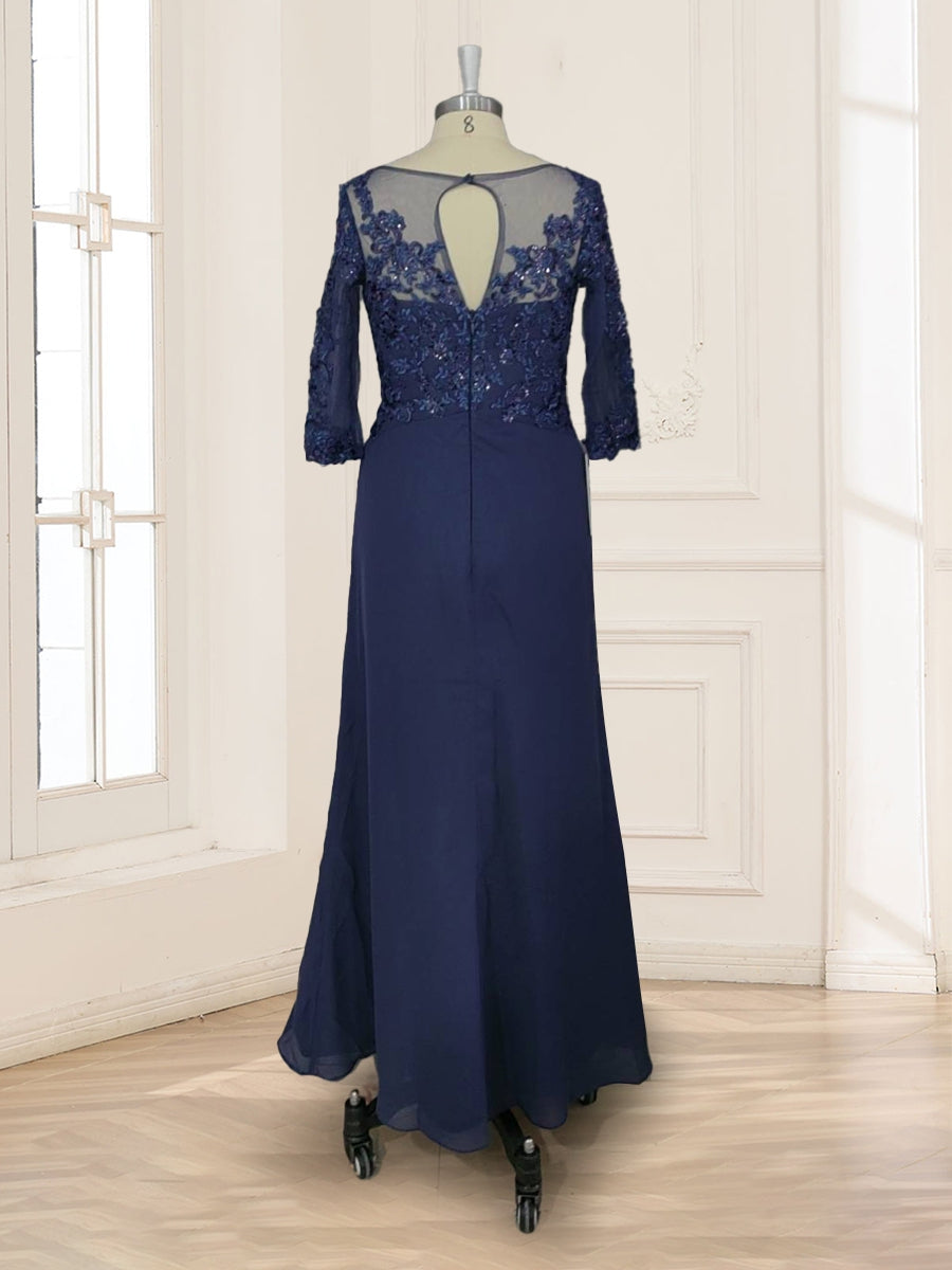 A-Line/Princess Illusion Scoop Appliques Ruched Mother of the Bride Dresses