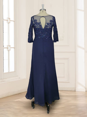 A-Line/Princess Illusion Scoop Appliques Ruched Mother of the Bride Dresses