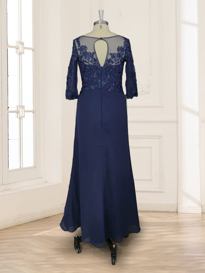 A-Line/Princess Illusion Scoop Appliques Ruched Mother of the Bride Dresses