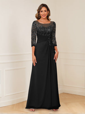 A-Line/Princess Illusion Scoop Appliques Ruched Mother of the Bride Dresses