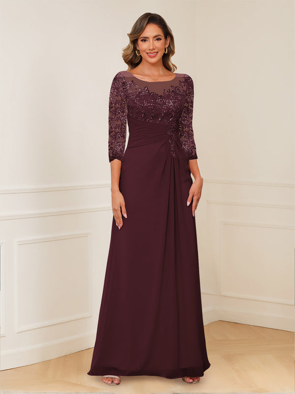 A-Line/Princess Illusion Scoop Appliques Ruched Mother of the Bride Dresses