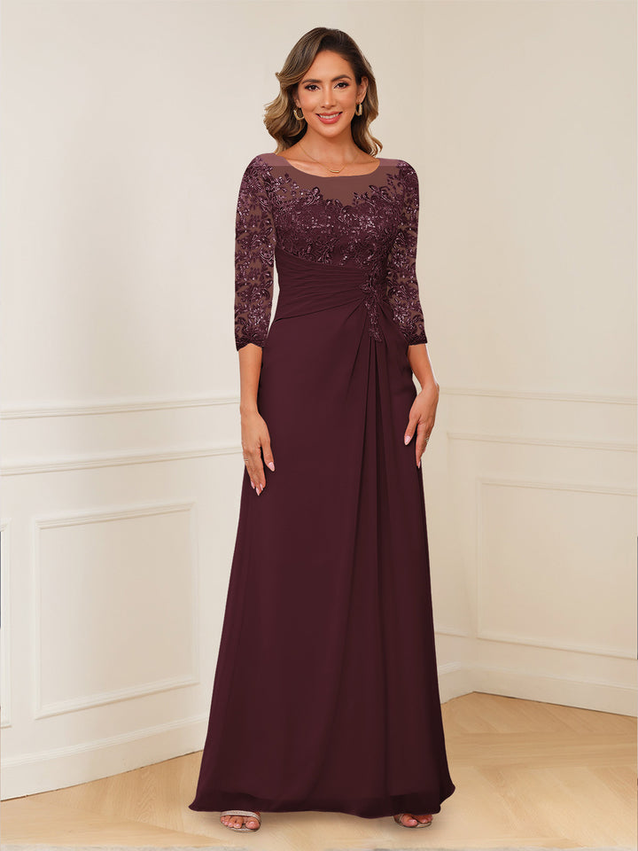 A-Line/Princess Illusion Scoop Appliques Ruched Mother of the Bride Dresses