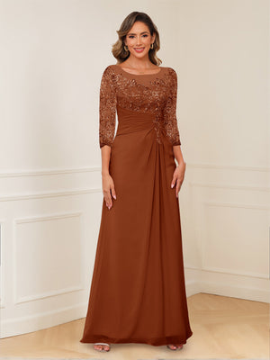 A-Line/Princess Illusion Scoop Appliques Ruched Mother of the Bride Dresses