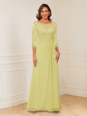 A-Line/Princess Illusion Scoop Appliques Ruched Mother of the Bride Dresses