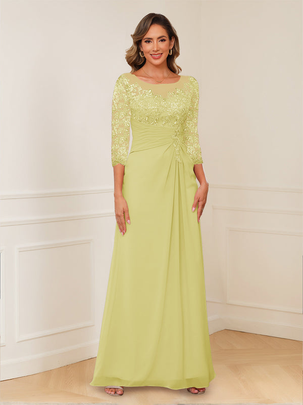 A-Line/Princess Illusion Scoop Appliques Ruched Mother of the Bride Dresses