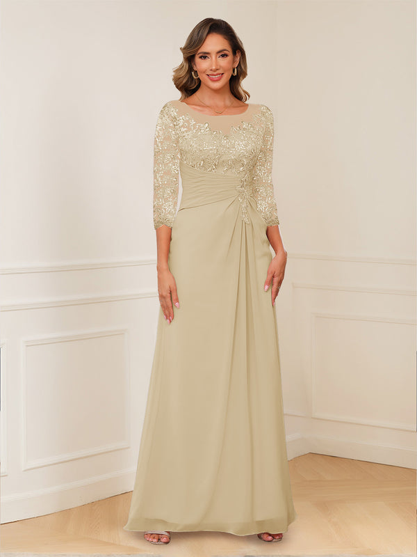 A-Line/Princess Illusion Scoop Appliques Ruched Mother of the Bride Dresses