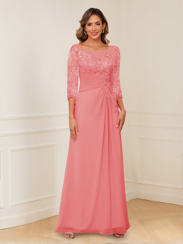 A-Line/Princess Illusion Scoop Appliques Ruched Mother of the Bride Dresses