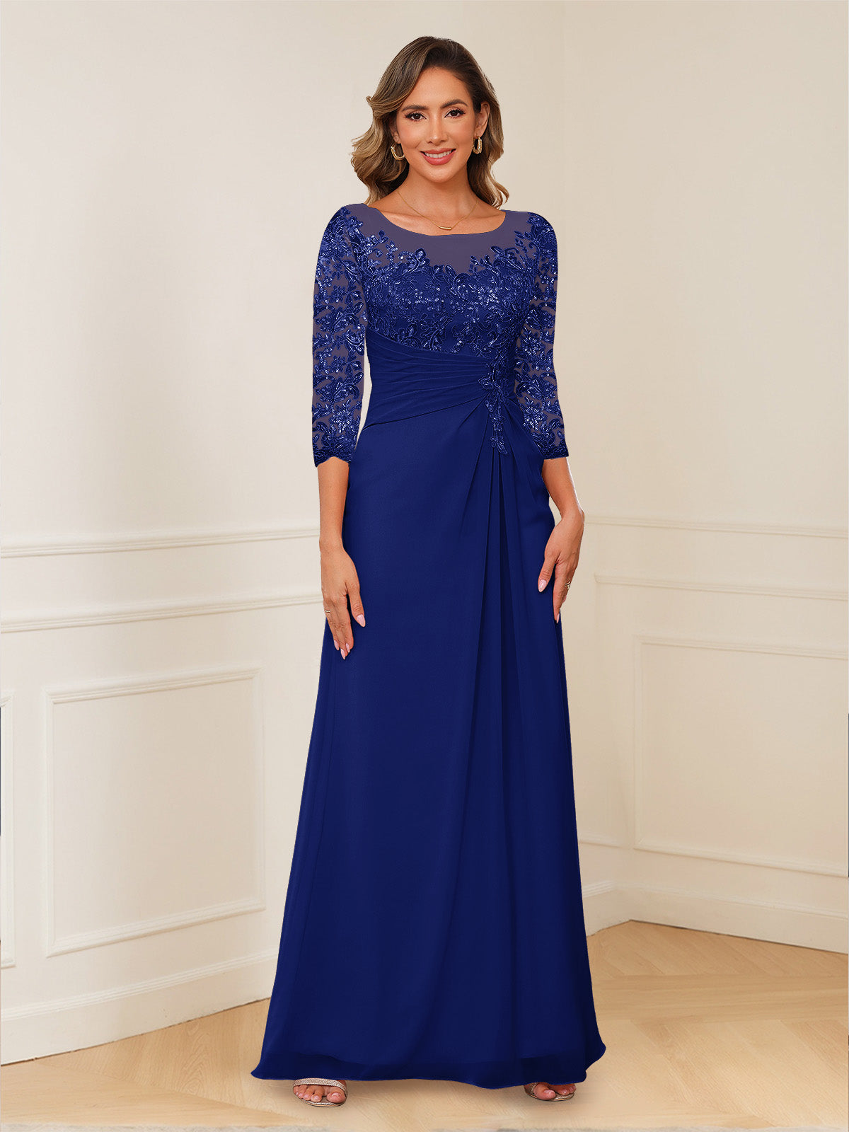 A-Line/Princess Illusion Scoop Appliques Ruched Mother of the Bride Dresses