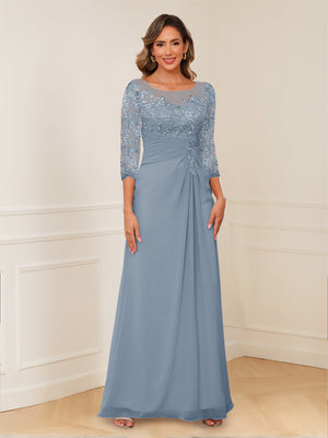 A-Line/Princess Illusion Scoop Appliques Ruched Mother of the Bride Dresses