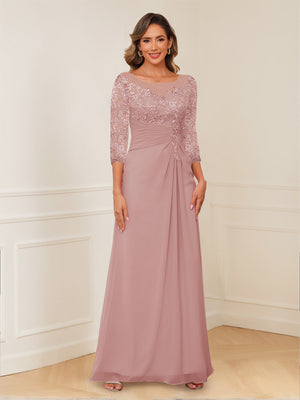 A-Line/Princess Illusion Scoop Appliques Ruched Mother of the Bride Dresses