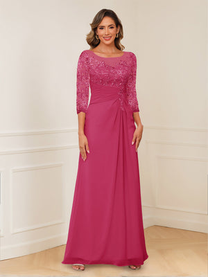 A-Line/Princess Illusion Scoop Appliques Ruched Mother of the Bride Dresses