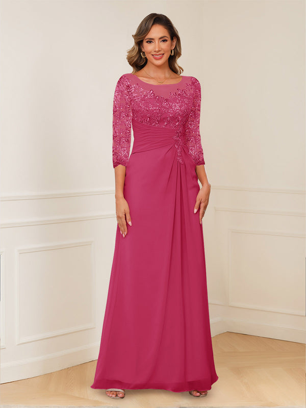 A-Line/Princess Illusion Scoop Appliques Ruched Mother of the Bride Dresses