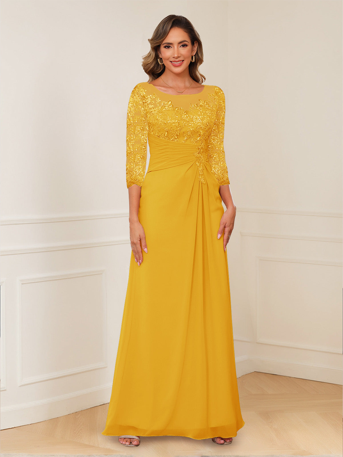 A-Line/Princess Illusion Scoop Appliques Ruched Mother of the Bride Dresses