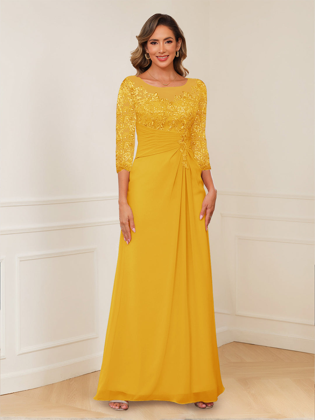 A-Line/Princess Illusion Scoop Appliques Ruched Mother of the Bride Dresses