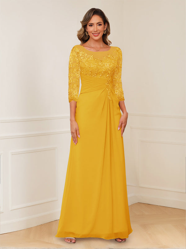A-Line/Princess Illusion Scoop Appliques Ruched Mother of the Bride Dresses