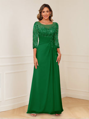 A-Line/Princess Illusion Scoop Appliques Ruched Mother of the Bride Dresses