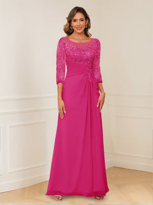 A-Line/Princess Illusion Scoop Appliques Ruched Mother of the Bride Dresses