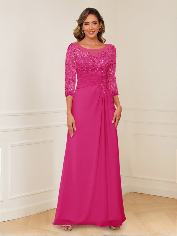 A-Line/Princess Illusion Scoop Appliques Ruched Mother of the Bride Dresses