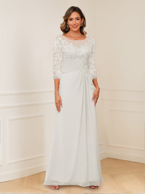 A-Line/Princess Illusion Scoop Appliques Ruched Mother of the Bride Dresses