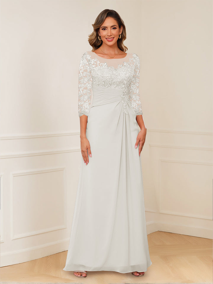 A-Line/Princess Illusion Scoop Appliques Ruched Mother of the Bride Dresses