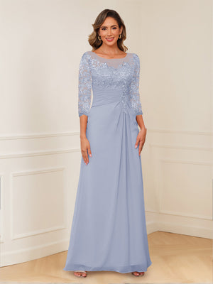 A-Line/Princess Illusion Scoop Appliques Ruched Mother of the Bride Dresses