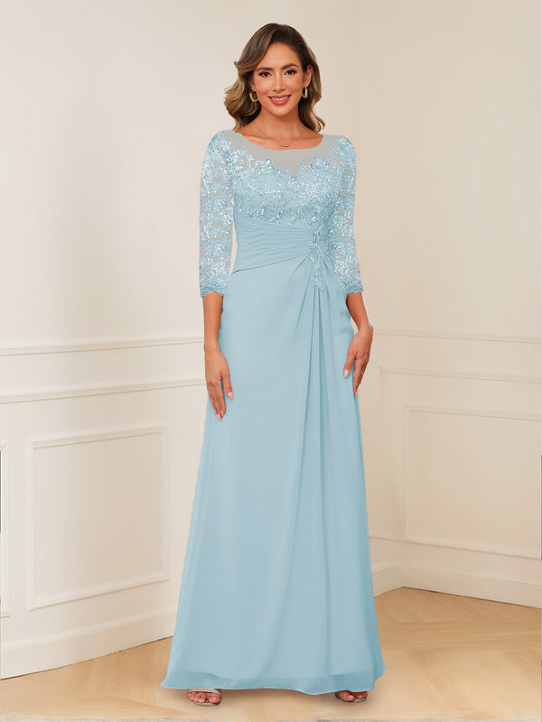 A-Line/Princess Illusion Scoop Appliques Ruched Mother of the Bride Dresses