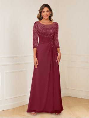 A-Line/Princess Illusion Scoop Appliques Ruched Mother of the Bride Dresses