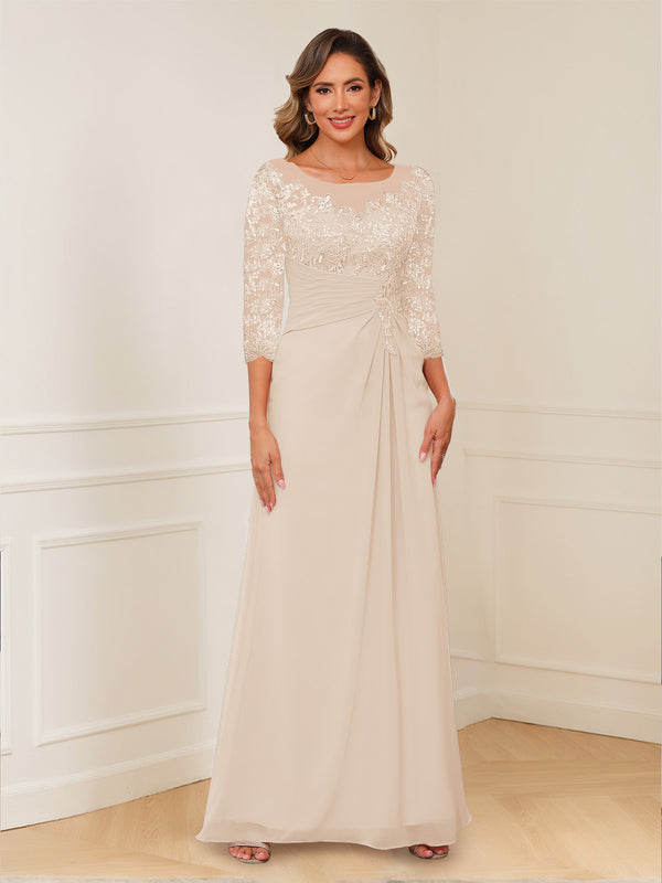 A-Line/Princess Illusion Scoop Appliques Ruched Mother of the Bride Dresses